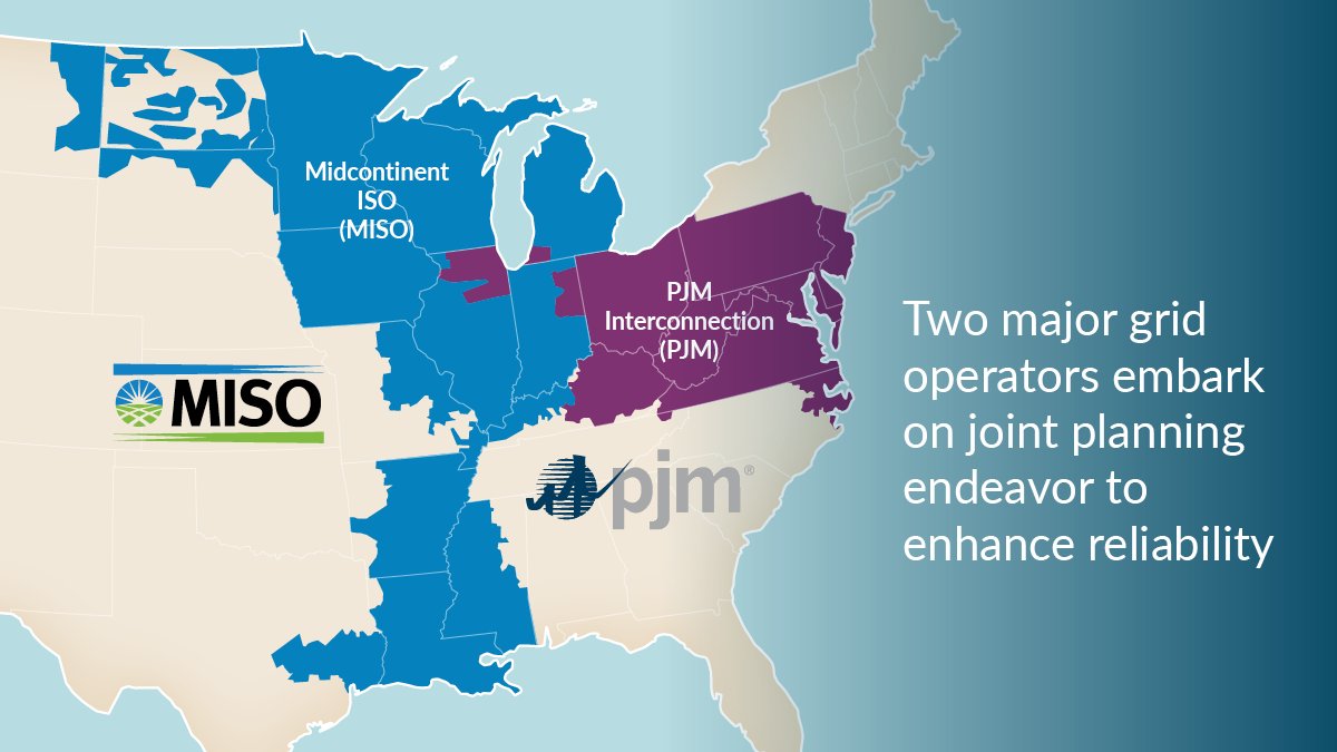 MISO and @pjminterconnect announced today that they will collaborate on an informational interregional transfer study this year with a focus on increasing transfer capability between the two regions. Learn more: ow.ly/uBPV50RAroB

#gridofthefuture #gridtransition
