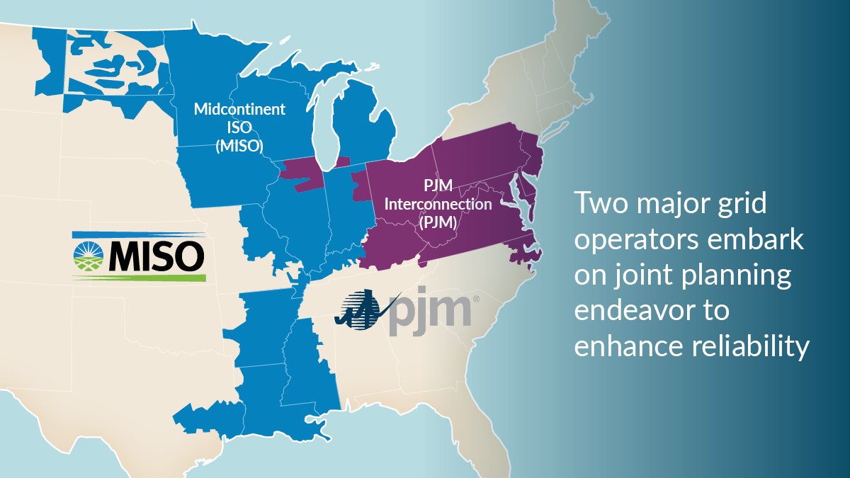 MISO and @pjminterconnect announced today that they will collaborate on an informational interregional transfer study this year with a focus on increasing transfer capability between the two regions. Learn more: ow.ly/uBPV50RAroB #gridofthefuture #gridtransition