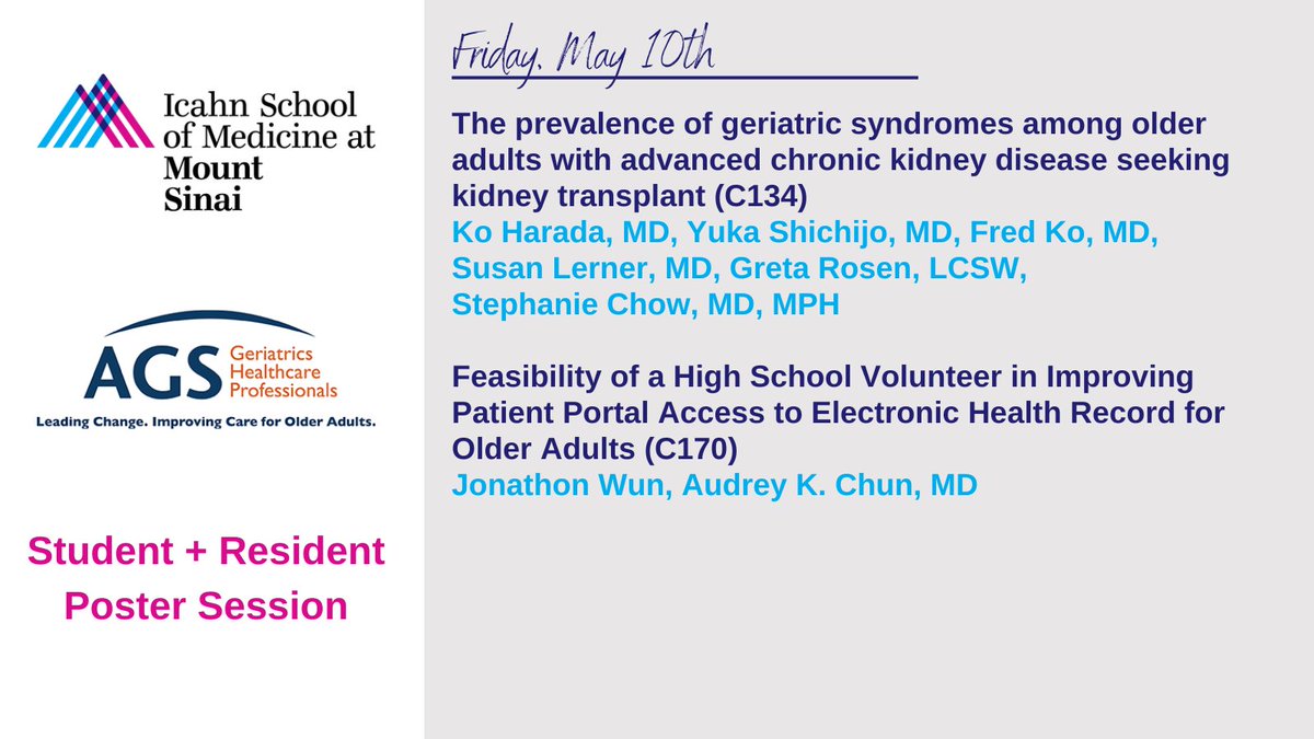 We don't play favorites, but if we did... the Student & Resident Poster Session might be it. Tune in to see why! We have 8 great posters for you. #AGS24 Authors include: @hfernandez01 and @swchow