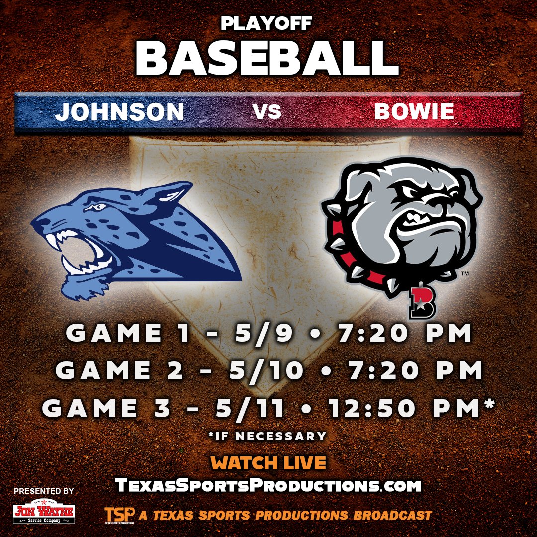 Watch #SanAntonio area #txhsbaseball #Playoffs, Presented by @jonwayneair, LIVE & FREE on TSPLivestream.com or texassportsproductions.com @CTJohnsonHigh @RoundRockISD @AustinISD @AISDBowie @RevengOfThe4th @Valerie_Romo