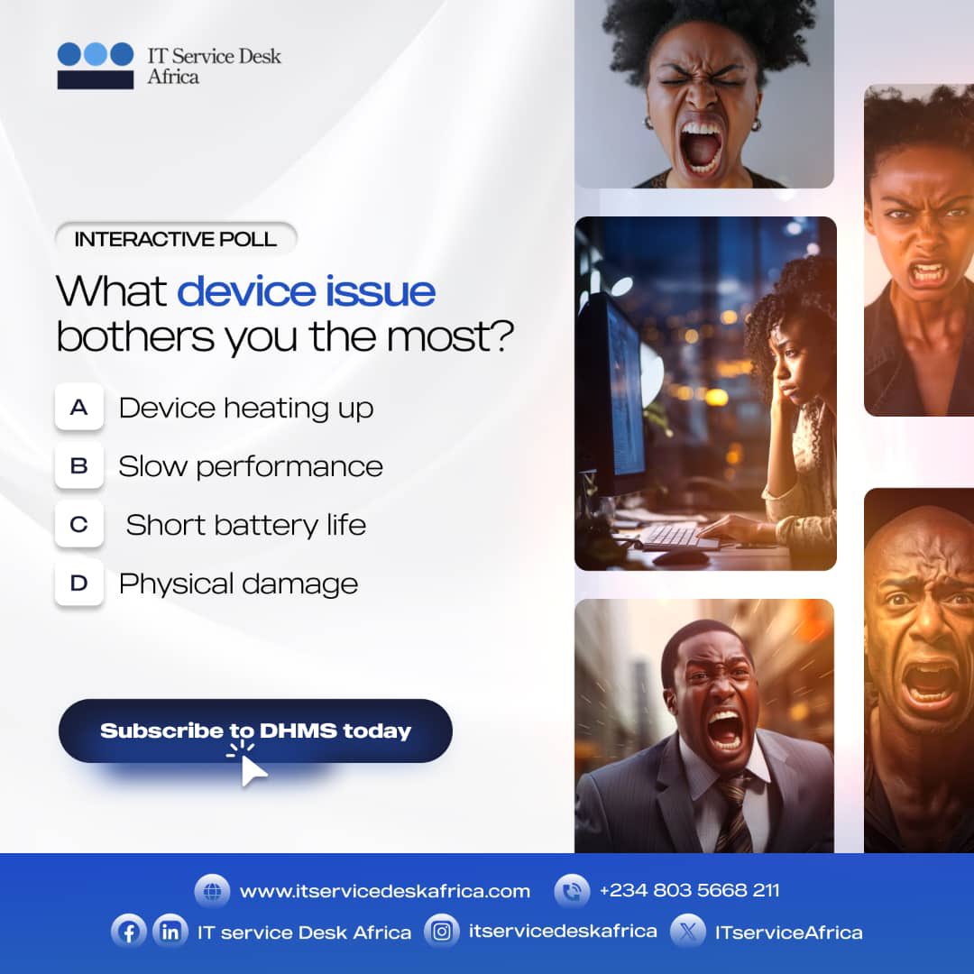 ITServiceAfrica's tweet image. What device issue bothers you the most?

Is any of these you?🤭

#DeviceIssues #DHMS