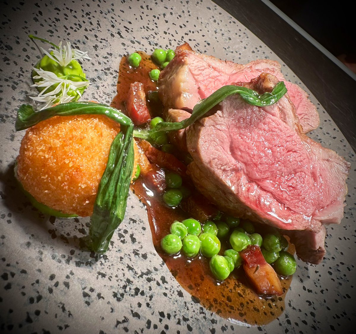 Irish rump of lamb, crispy feta, peas, guanciale, wild garlic. On all weekend specials #proper