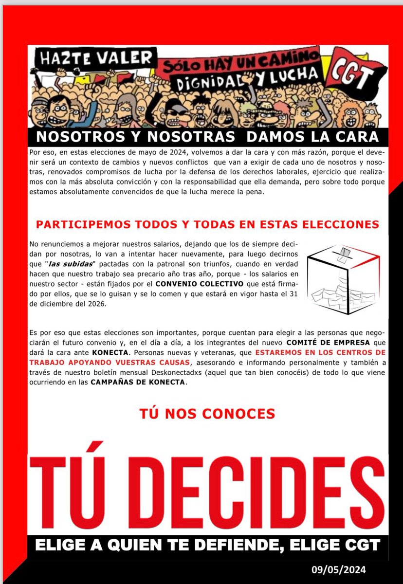 Sindicato TTyCC KONECTA BTO (@btottyccmadrid) on Twitter photo <a href="/gkonecta/">Konecta</a> 🗣️Por todo esto es muy importante que la papeleta 🗳️ que elijas el próximo jueves #23Mayo , sea la de la <a href="/CGT/">CGT</a> , es mucho más importante de lo que te imaginas compañeras y compañeros❗️
🔴⚫️ ELIGE Y ORGANÍZATE CON <a href="/BtoTTyCCMadrid/">Sindicato TTyCC KONECTA BTO</a> <a href="/CGT/">CGT</a> BTO❗️
💪🏽💪🏽💪🏽💪🏽💪🏽💪🏽💪🏽💪🏽💪🏽💪🏽💪🏽💪🏽💪🏽💪🏽💪🏽💪🏽💪🏽💪🏽💪🏽 <a href="/gkonecta/">Konecta</a> 🗣️Por todo esto es muy importante que la papeleta 🗳️ que elijas el próximo jueves #23Mayo , sea la de la <a href="/CGT/">CGT</a> , es mucho más importante de lo que te imaginas compañeras y compañeros❗️
🔴⚫️ ELIGE Y ORGANÍZATE CON <a href="/BtoTTyCCMadrid/">Sindicato TTyCC KONECTA BTO</a> <a href="/CGT/">CGT</a> BTO❗️
💪🏽💪🏽💪🏽💪🏽💪🏽💪🏽💪🏽💪🏽💪🏽💪🏽💪🏽💪🏽💪🏽💪🏽💪🏽💪🏽💪🏽💪🏽💪🏽