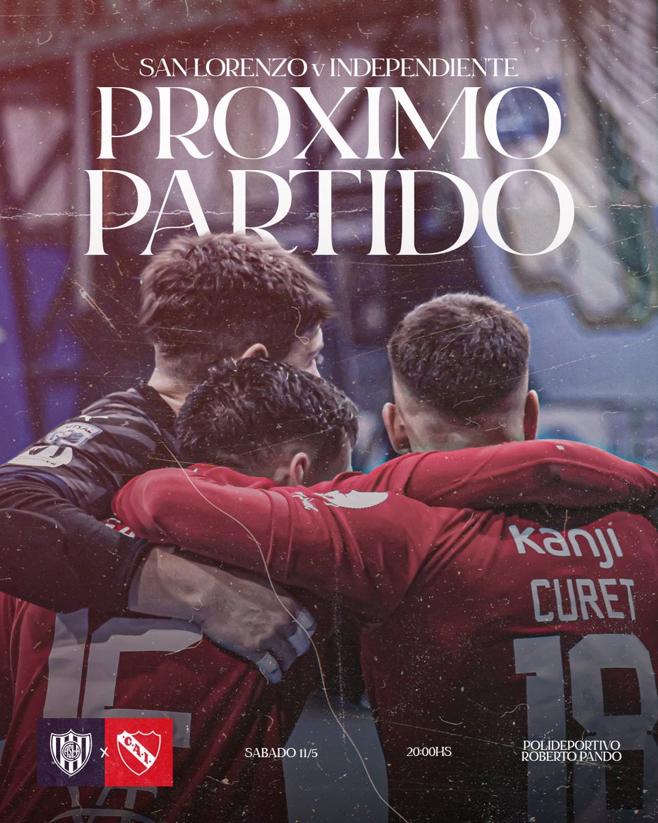 Próximo partido 🔜 San Lorenzo 🆚️ #Independiente Sábado 11/5- 20.00 hs. Polideportivo Roberto Pando. #TodoRojo 🔴