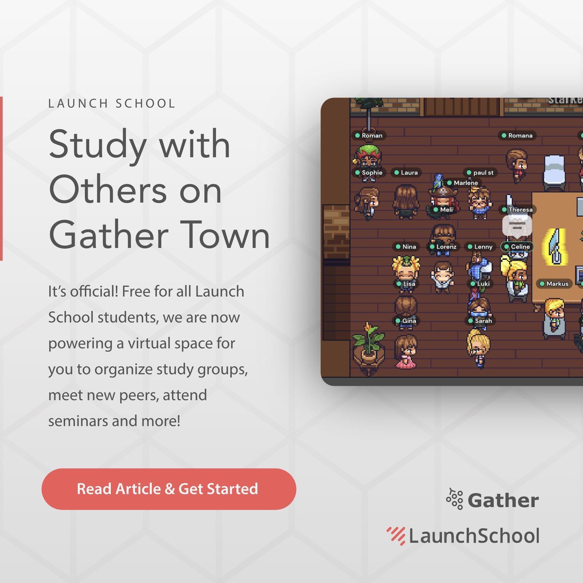 How to login to Gather: buff.ly/3JMLg3J

If you're looking to study with others, check out Gather at Launch School! Walk around and virtually meet other students, study, code and connect with staff and more.

#codingisfun #softwareengineer #learnprogramming