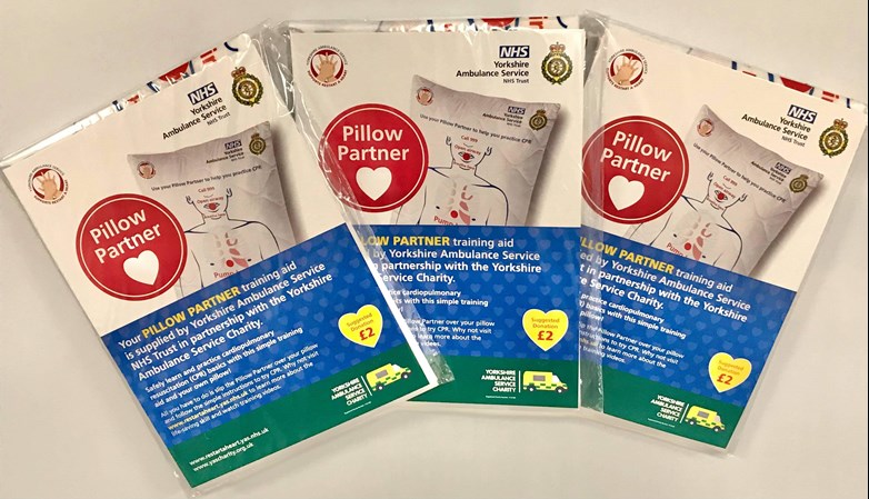 Our Pillow Partners allow you to practise hands-only CPR on a pillow. If you'd like to place an order for a donation of £2, email yas.restartaheart@nhs.net