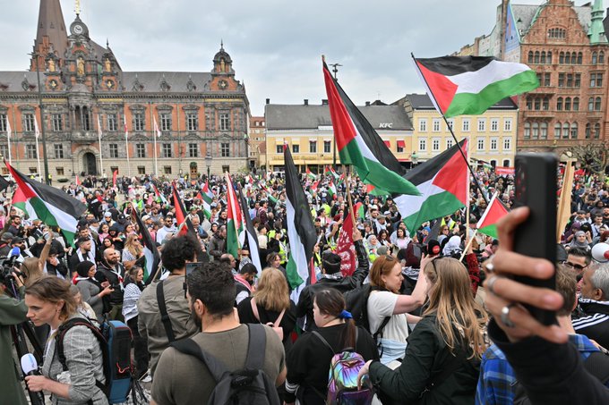 In a city of 350,000 (Malmo) - where the Eurovision festival is currently taking place with Israel's participation - 30,000 Swedes are protesting against Israel's slaughter in Gaza. h/t @vpressfeldt