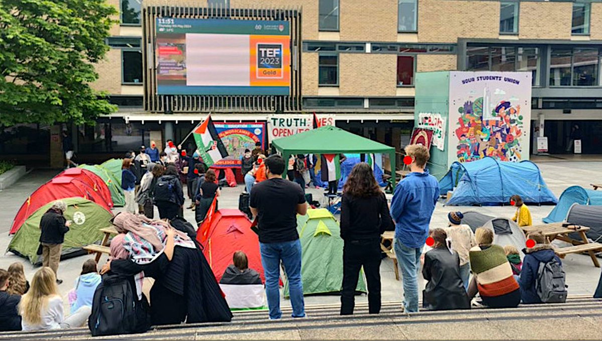 UK pro-Palestine encampment # 15 🇵🇸 Last year Lancaster University students occupied buildings to protest the university's ties with BAE Systems In between they have been picketing and blockading BAE Systems Samlesbury As from today they are occupying the campus!