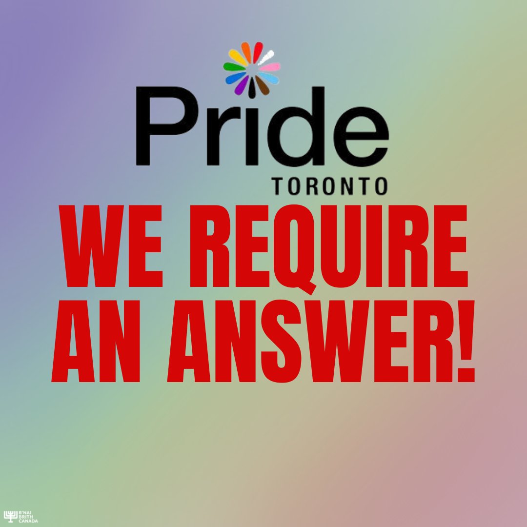 Last month B’nai Brith Canada wrote to @PrideToronto following their biased and misinformation-filled statement on the Israel-Hamas conflict, wanting to know, what actions they would be undertaking to ensure that the upcoming Pride Festival was a safe and welcoming space for the…