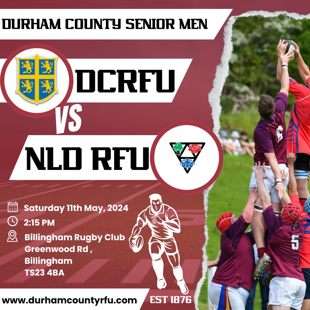 Durham County Rugby Football Union Senior Men are in action in the County Championship Division 2 on Saturday against Notts, Lincs & Derby RFU (NLD) at @billinghamrufc See you on Saturday.