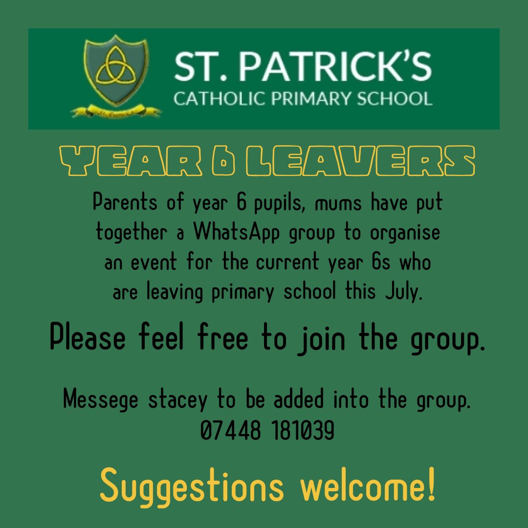 @st_patricks @MrsJones @Mrs_Lewis85 Would this be able to be sent to all year 6 parents at all? Xx