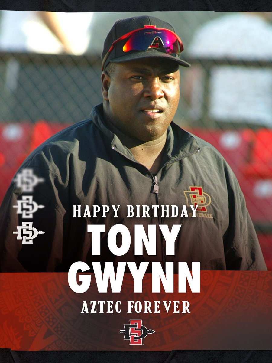 Happy Heavenly Birthday to Coach Gwynn! Forever in our hearts! We miss you everyday! #AztecForever 🙏 ❤️ 🖤 ⚾️