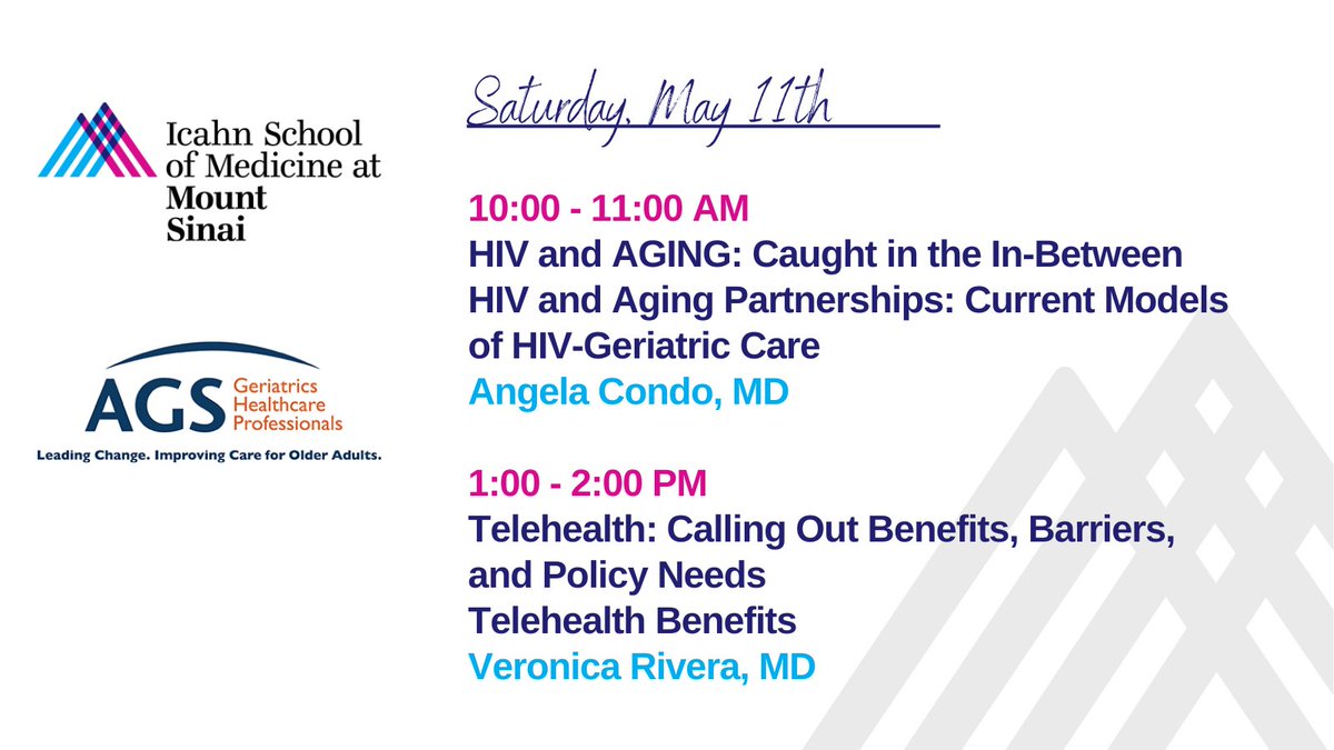 We have two more important sessions for you today! #AGS24 Be sure to tune in to learn more about our HIV and Aging program and the benefits of telehealth in our ambulatory practices.