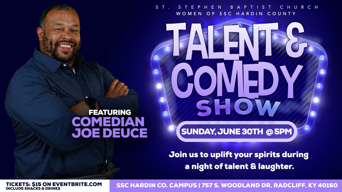 Hardin County Campus get ready for Talent & Comedy Show! This event is taking place on Sunday, June 30th at 5pm. Tickets are available on Eventbrite. #ssclive @kwcosby