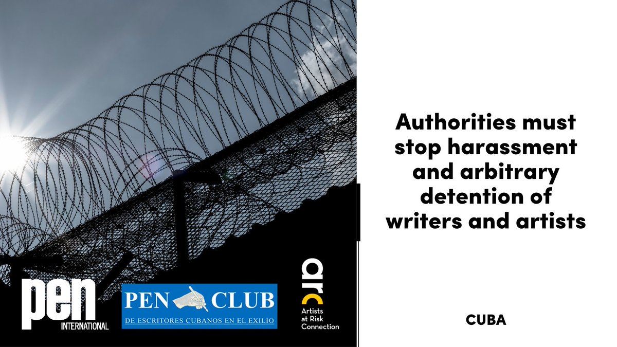 PEN International,@PENCubaExilio, and @AtRiskArtists express deep concern over the increasing use of arbitrary detentions, threats, and summonses against writers, journalists, and artists in #Cuba. We call on the authorities to release all those detained and immediately cease the…