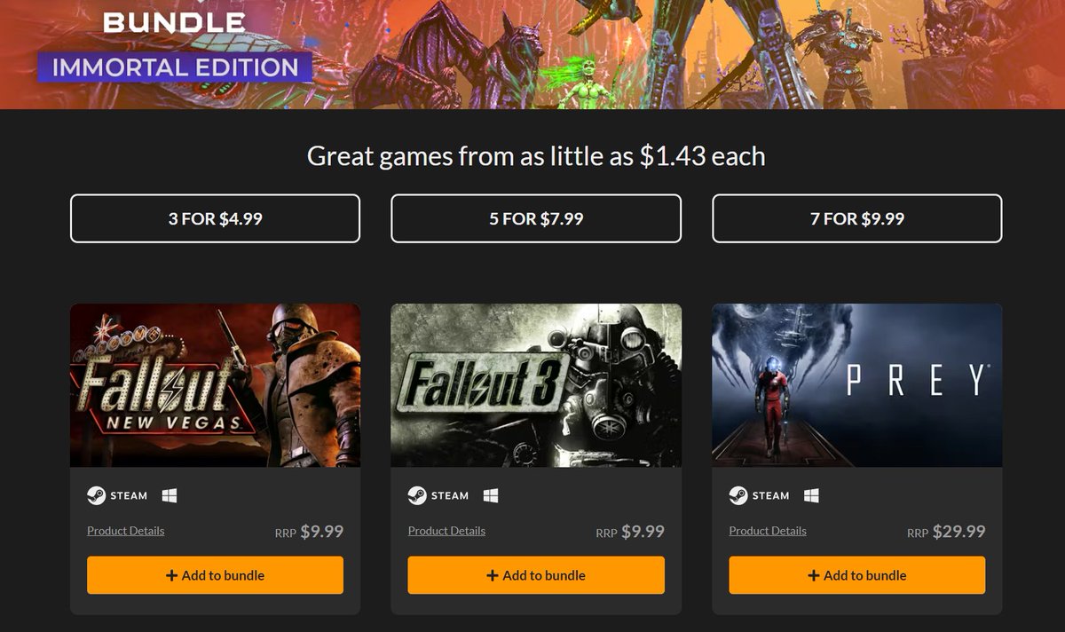 Prey + Fallout New Vegas + Fallout 3 (Steam) is $4.99 on Fanatical Bundle bit.ly/422pIrh #ad