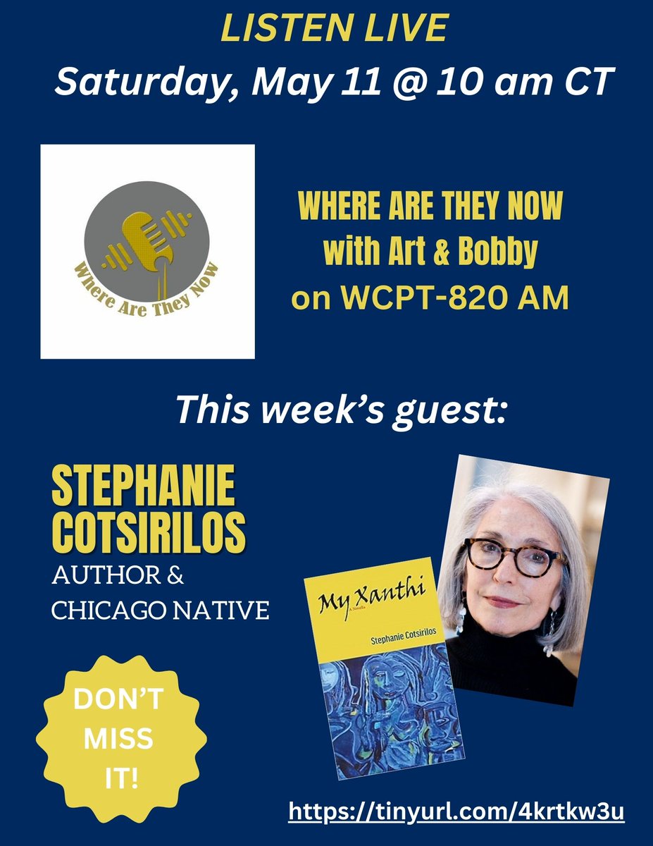 LISTEN LIVE THIS SATURDAY at 10 am CT! Author @SCotsirilos will be on 'Where Are They Now with Art & Bobby on WCPT-820 am. heartlandsignal.com/programs/where… They'll chat about her upcoming event in Chicago on May 18 & more. | #authorinterview | #books #Chicago