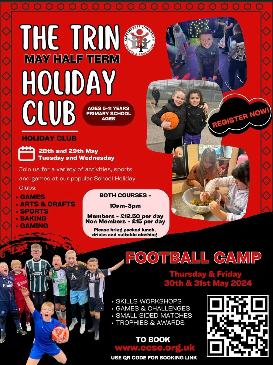 MAY HALF TERM HOLIDAYS| We have an action packed week planned during the school holidays! Our holiday club/footy camp provide the perfect entertainment to keep your little ones busy over the holidays! To book onto any of these days please use this link - ccse.org.uk/clubs
