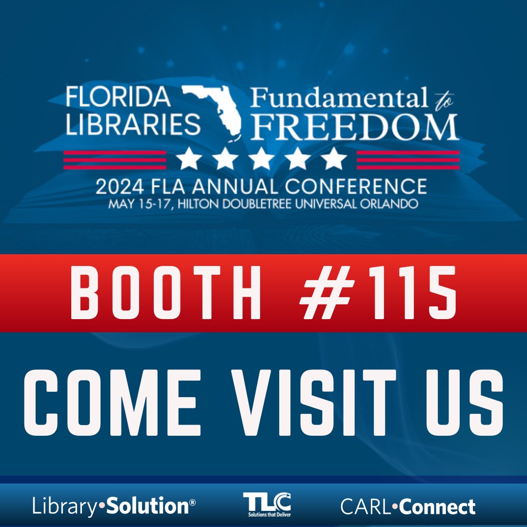 TLCdelivers's tweet image. If you&apos;re planning to attend the Florida Library Association (FLA) conference, be sure to stop by booth #115!

Booth Hours:
Wednesday, May 15 ● 11:30 am – 6:30 pm
Thursday, May 16 ● 8:00 am – 1:30 pm

#fla2024 #floridalibraryassociation #floridalibrarians #visitourbooth