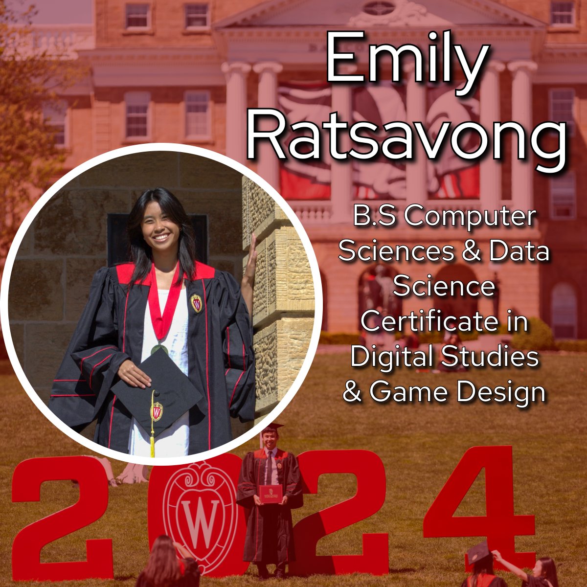 Meet Emily Ratsavong, a graduating senior in @WisconsinCS and @UWMadisonSTATS who is ready to address problems at the intersection of technology and data. After she graduates she will join @alliantenergy as an Enterprise Application Developer. cdis.wisc.edu/commencement-2… #uwgrad