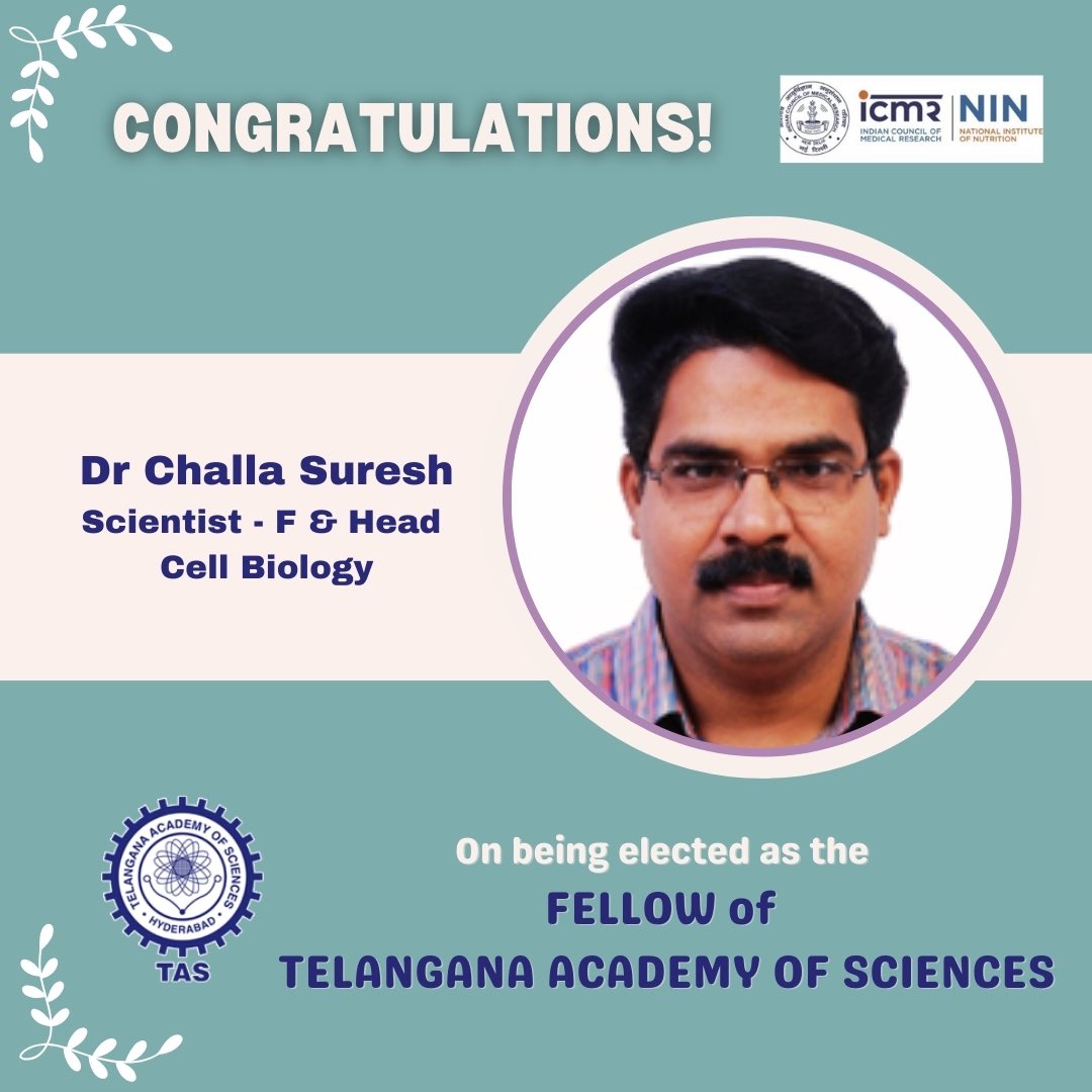 Hearty Congratulations to Dr Suresh Challa, Scientist F & Head, Cell Biology Division on his achievement @ICMRDELHI @MoHFW_INDIA @DeptHealthRes