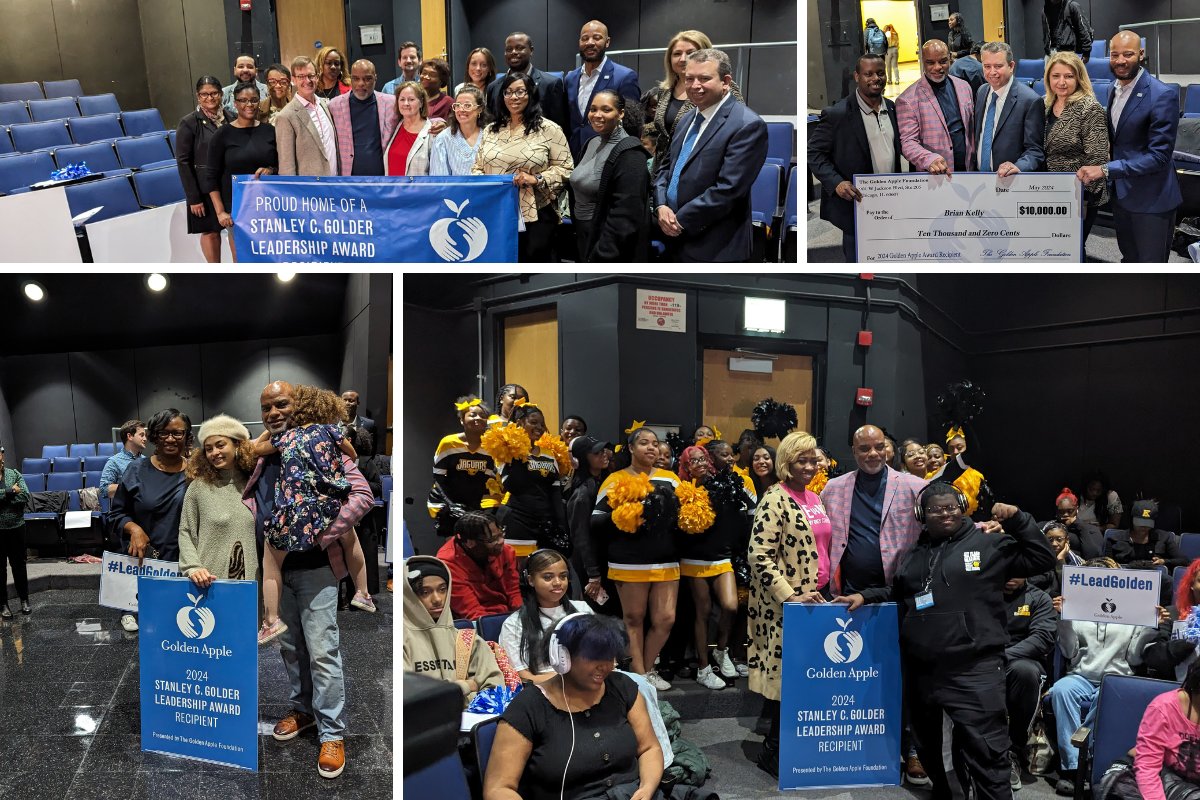 Brian Kelly… You are GOLDEN! This morning, we surprised Brian with a 2024 Golden Apple Award for Excellence in Leadership at @KingCollegePre1!  #LeadGolden