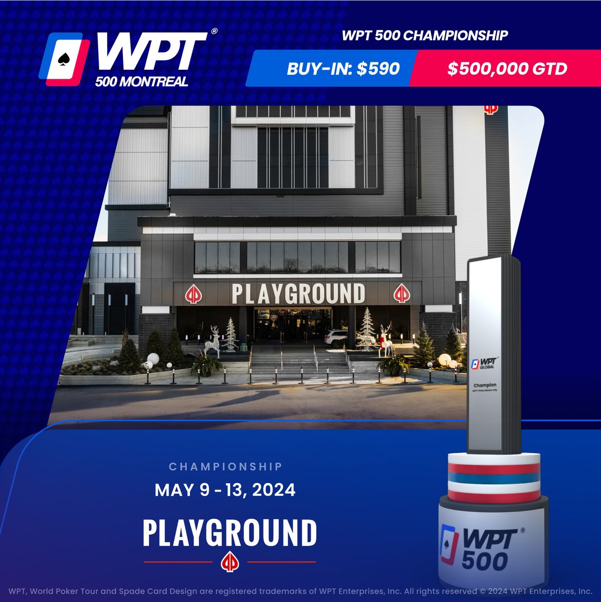 Day 1A of our #WPT500 $500,000 GTD gets underway at our @WPT Montreal Festival @PlaygroundPoker! 🇨🇦🏆

7 starting flights | 30,000 chips | 40m levels

This event is followed by an $1,150 CAD @WPTPrime Championship starting May 12th, a #WPTMUG on May 14th and a $3,500 CAD @WPT…