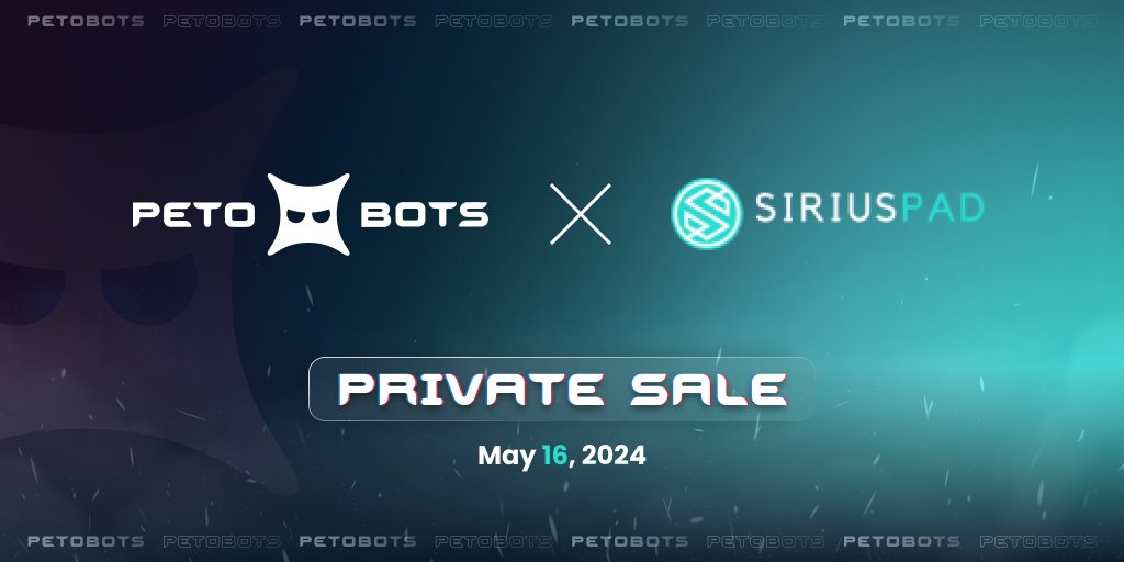 Petobots x @SiriusPad_🤝

It's our pleasure to announce that SiriusPad will host $PBOT private sale on their launchpad platform!

Round: Private
Token Price: $0,35
Date: Wednesday, 16 May
Allocation: $50.000

Secure your whitelist!🔽

siriuspad.com/privatesale_pe…