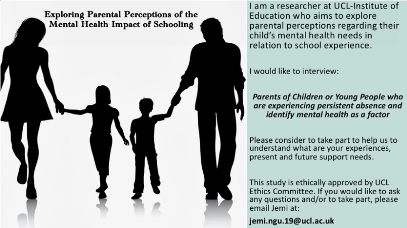 Hi folks, please forward to any parents who'd like to meet with a delightful doctorate researcher who is exploring the relationship between persistent absence, schooling and mental health. @teamsquarepeg