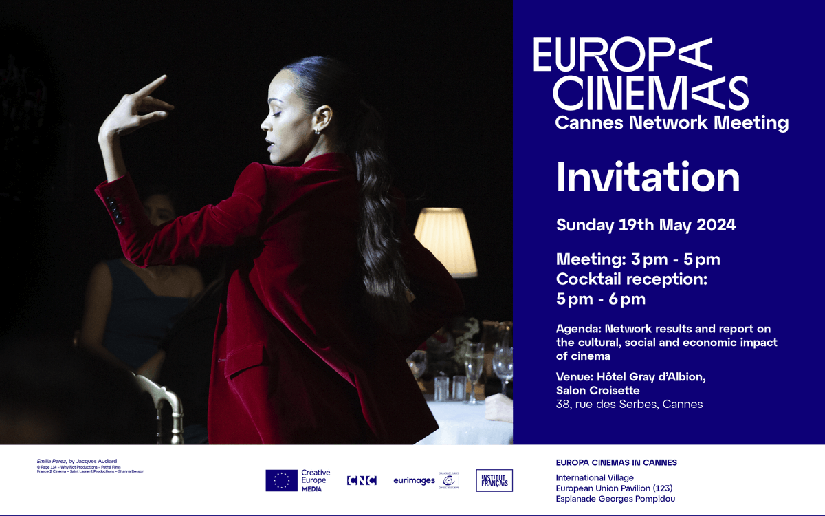 📢 Exhibidors! @EuropaCinemas al @Festival_Cannes🌴 ➡️ Trobada d'Exhibidors de la Xarxa 🗓️ 19 maig 🕒 15-17h ⏳Termini d'inscripció✍️: 18 maig ➡️ Europa Cinemas - Director's Fornight Label 👉 tuit.cat/F7s5F