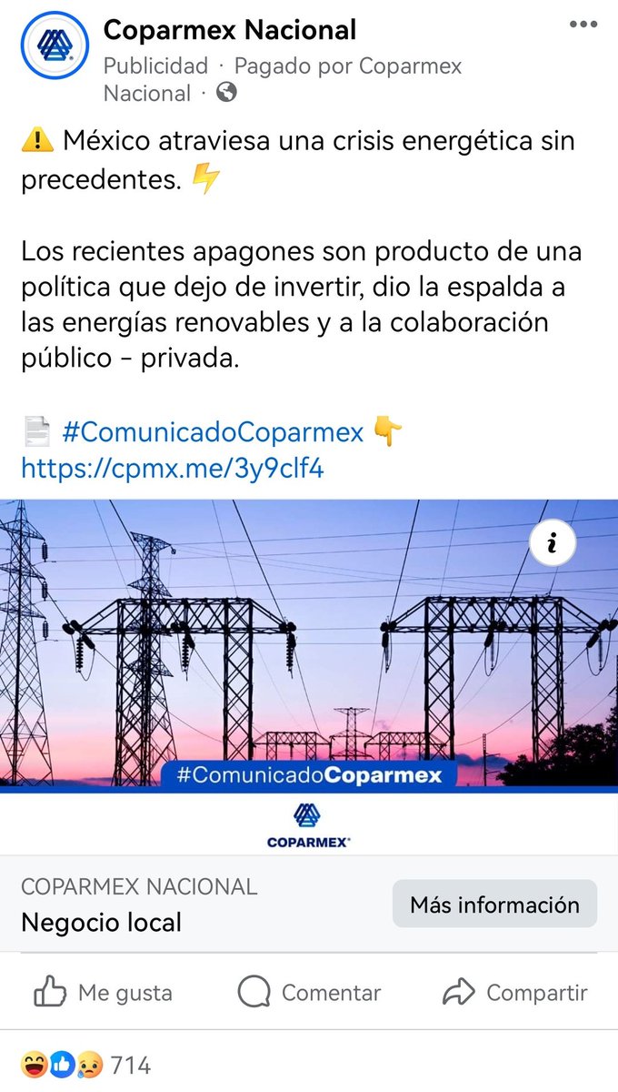 Dicen los reaccionarios de Coparmex que todo sería mejor si se hubiera entregado el sector eléctrico al capital privado trasnacional como pretendía el PRIAN.