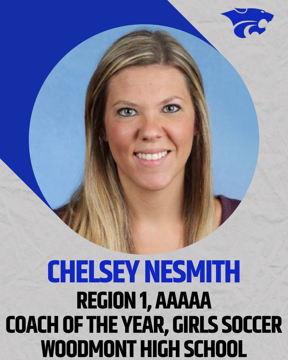 Congratulations to Coach Chelsey Nesmith for her selection as the Region 1, AAAAA Girls Soccer Coach of the Year! Keep Moving Forward! #WeAreWoodmont #ProudAD