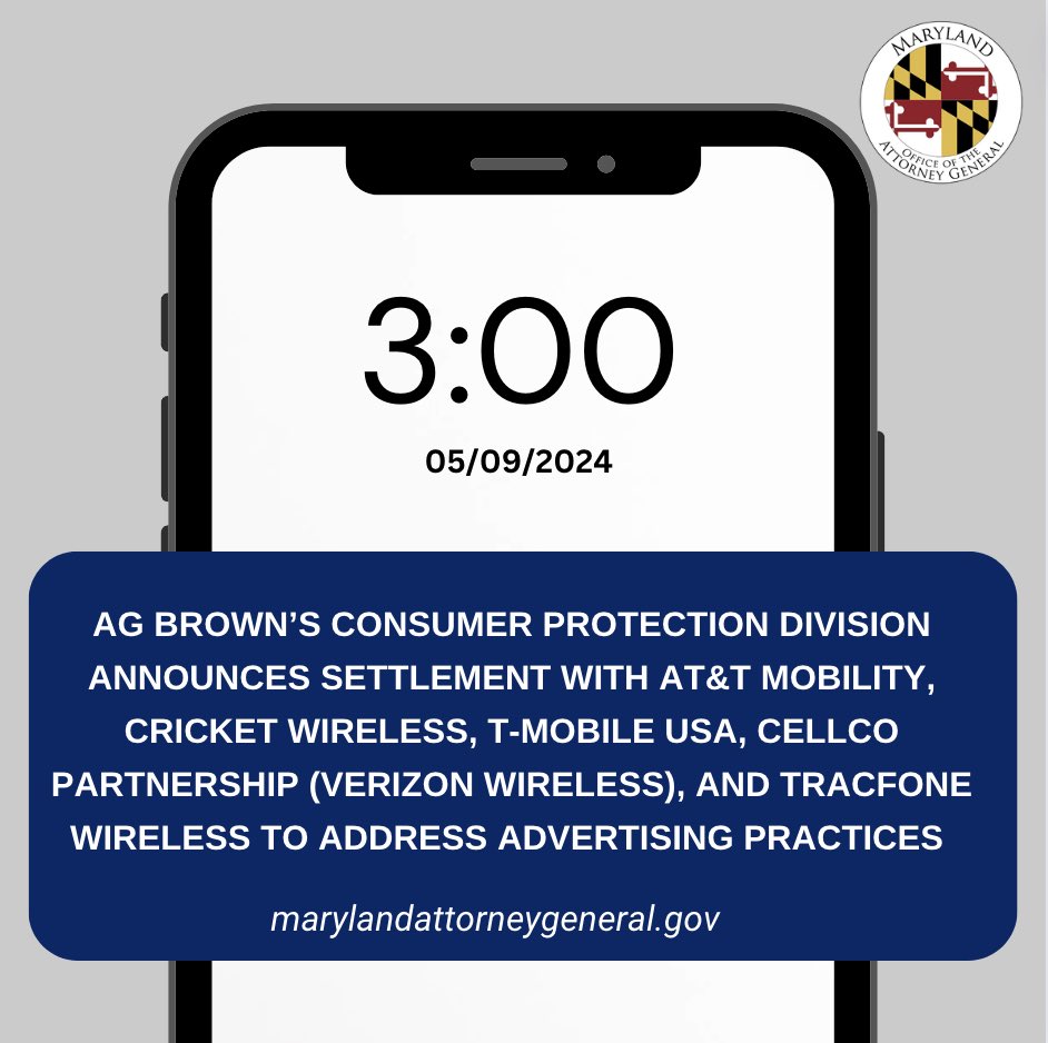 Today, my Consumer Protection Division secured settlements with several major wireless carriers. We're enforcing transparency in their advertising, making sure Marylanders get the full picture on offers like 'unlimited' data and 'free' phones, while also pushing for better