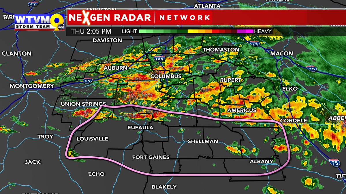 THU. 2:05 PM ET: If you're within the pink circle, that's where we could see some isolated severe weather through 4 or 5 PM before we get a break. Still going to watch for another round possibly early Friday.