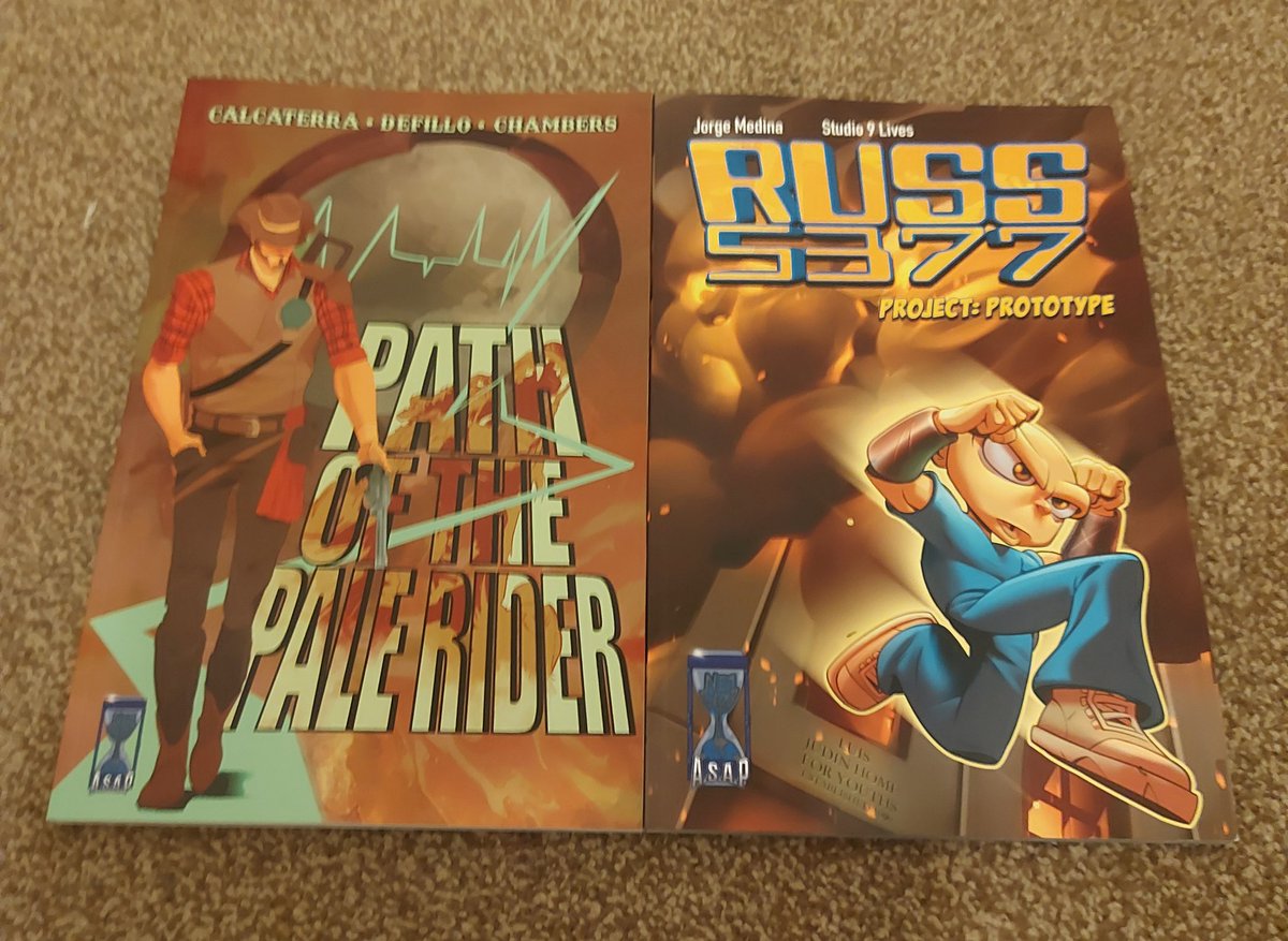 I'm thrilled to say that the graphic novels, Path of The Pale Rider by @PathPaleRider and RUSS 5377 by @getyourmedz arrived from the printers today! Just in time to debut at @PComicCon this weekend! Come check these titles and much more at our booth in Comic City 1!