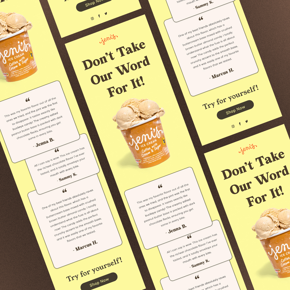 EcomZeus's tweet photo. Review Email Design done for @jenisicecreams 🍨 https://t.co/WB3BwEW0It