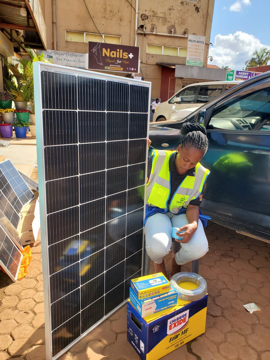 #MamaSolar Get this package at 2,200,000 Solar panel: 200W ×2 Battery: 100Ah Charge controller: 30A Pure sine wave inverter: 500W Wiring accessories Supply power to Bulbs: 10 Tv: 17 or 19 or 24inch Phone charging Call or whatsapp: 0754164744 0770845110