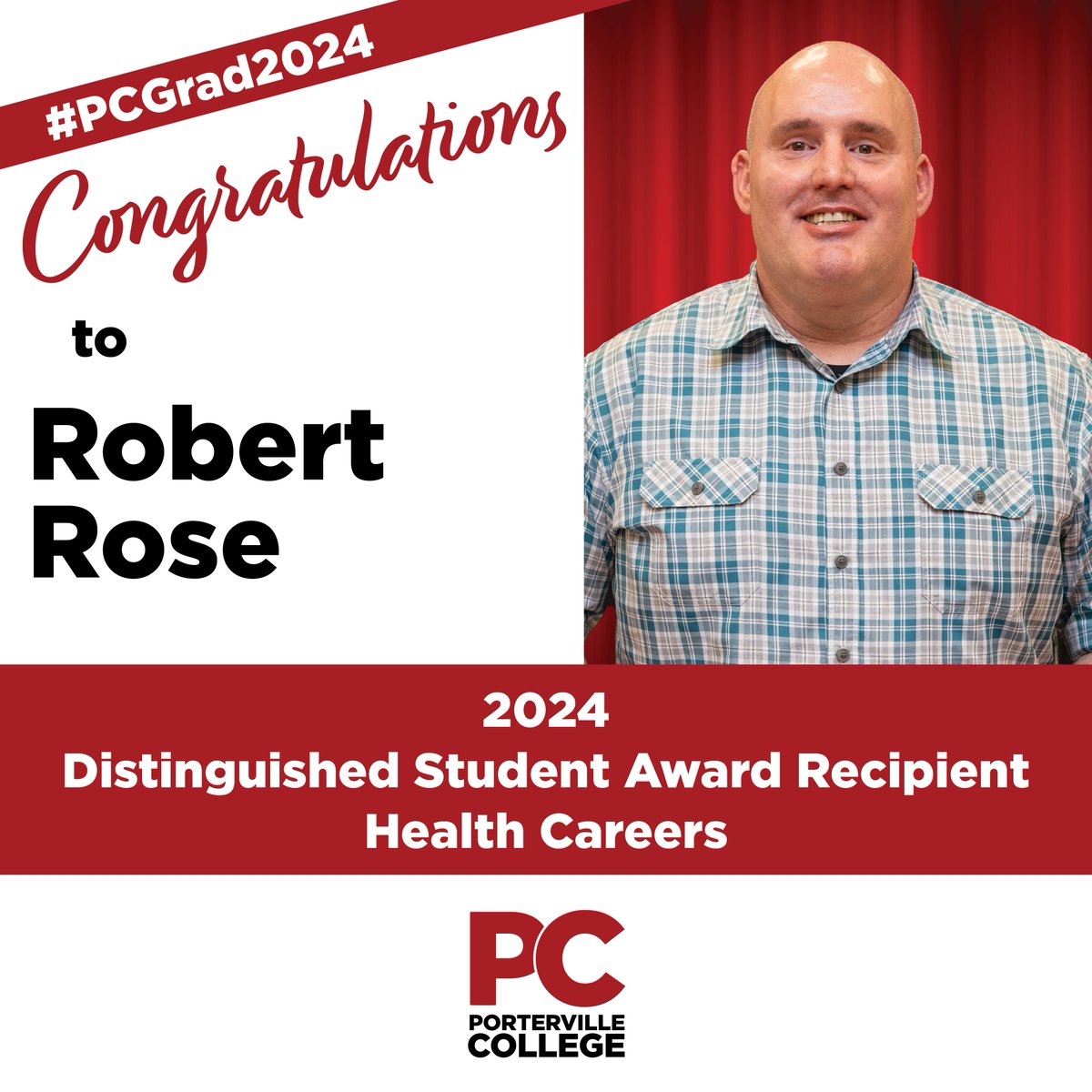 Congratulations to Robert Rose -- 2024 Distinguished Student Award Recipient in Health Careers! #PCGrad2024 #PCStudentSuccess