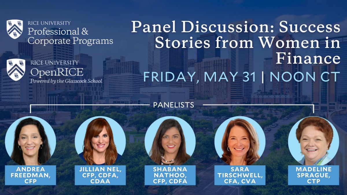 Join the @GlasscockSchool on May 31 for an enlightening panel discussion featuring successful women in #financial services as they share their personal journeys, challenges, and triumphs in navigating the finance industry. Attend the free webinar: tinyurl.com/3curxvsk