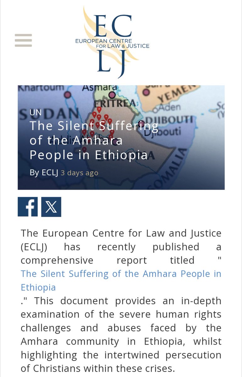 🚨END #AmharaGenocide
#AmharaUnderAttack
#AmharaConcentrationCamps 

The ECLJ's report uncovers the harsh reality of human rights abuses against the Amhara people in Ethiopia. It's time for the international community to stand in solidarity and demand accountability.