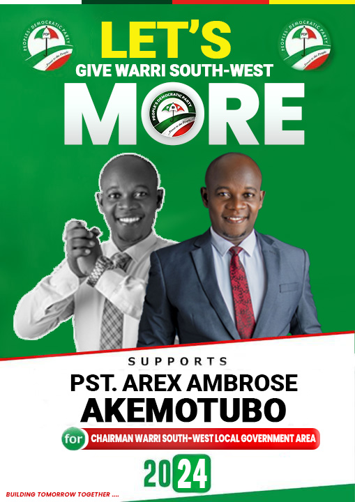 SPONSORED: Let's give Warri South-West  M.O.R.E...
Infrastructure, education, healthcare – our priorities reflect the needs of every resident. Together, we'll build a Warri South-West we're proud to call home.
#BuildingTomorrowTogether #ArexAkemotuboForChairman