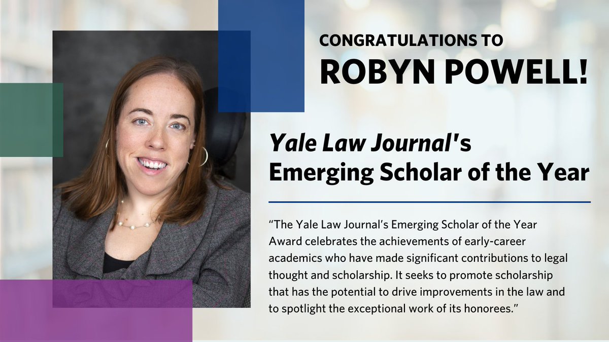 Our warmest congratulations to Lurie researcher Robyn M. Powell, named Yale Law Journal's Emerging Scholar of the Year! @RobynMPowell zurl.co/zDVk Learn more about Robyn and her work for reproductive justice and disability rights: zurl.co/Z9pv