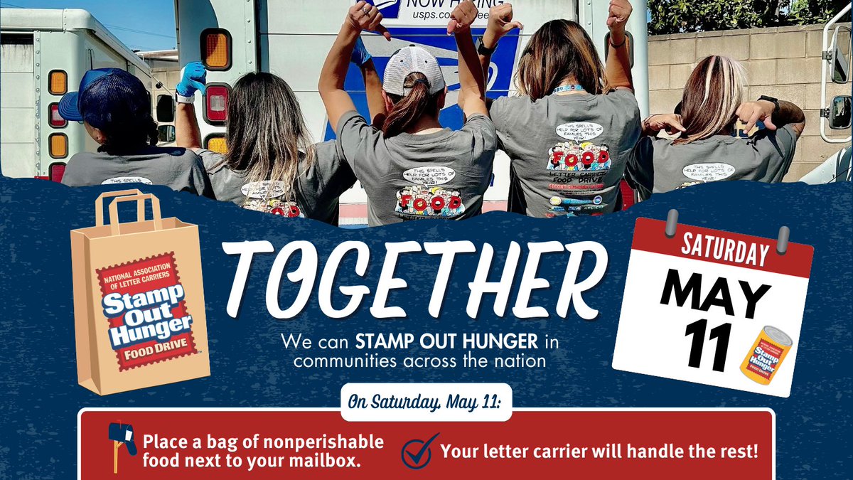 Saturday is @StampOutHunger day! Leave a bag of nonperishable food by your mailbox, and @NALC_National letter carries will take care of the rest (thank you letter carriers!!). #phled #stampouthunger