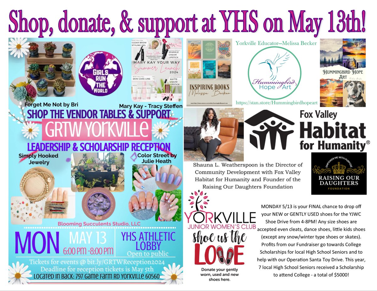 Monday is going to be pretty special! Support the <a href="/115yhs/">Yorkville High School</a> Chapter of Girls Run The World with a little shopping and donating from 6-8pm in the YHS Athletic Lobby.