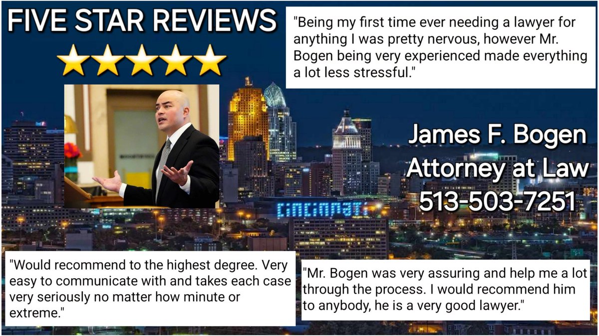 CLIENT TESTIMONIALS ⭐️⭐️⭐️⭐️⭐️ Very grateful to receive top reviews from three clients. These may not have been my biggest cases, but for these matters were certainly THEIR biggest cases- with implications for their futures. 🚨513-503-7251🚨 attorneyjamesbogen.com