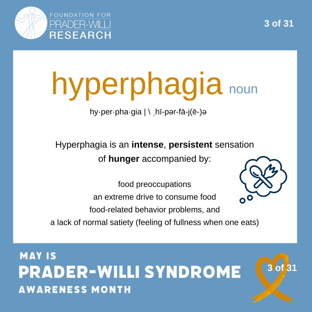Hyperphagia is more than just “feeling hungry.” It can be a debilitating and life-threatening aspect of #PraderWilliSyndrome. We’re proud to work toward meeting unmet needs for those impacted by PWS. #PWSAwareness #RareDisease #PWSAwarenessMonth @FPWR