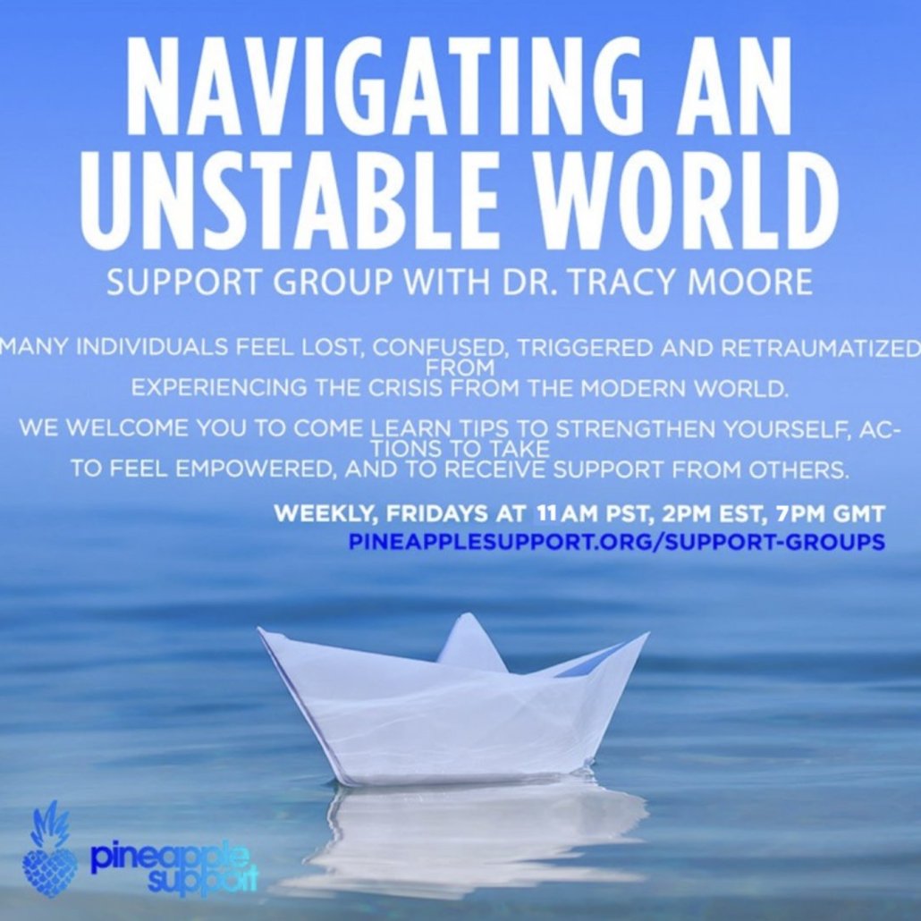 Join us tomorrow @ 2PM EST for this support group hosted by Dr. Tracy Moore.

We welcome you to come learn tips to strengthen yourself, actions to take to feel empowered, and to receive support from others.

Click here to join: pineapplesupport.org/support-groups

#supportgroups #therapy