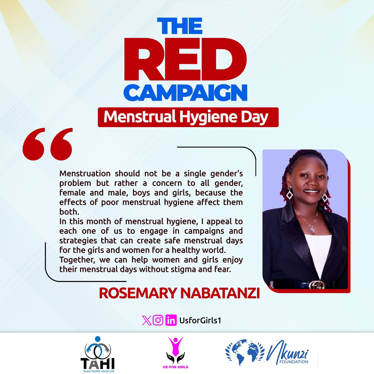 @NabatanziRose1 highlights that Menstruation should not be a single gender's problem but rather a concern to all gender, female and male, boys and girls. #RedCampaign #EndPeriodPoverty