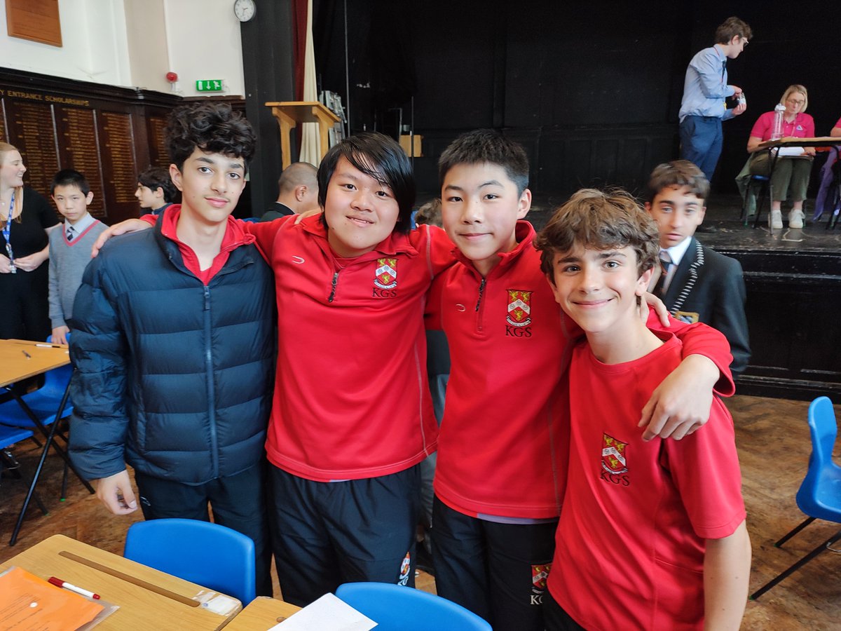 A very happy Moses, Marcus, Miguel and Conor after coming 4th out of 23 in today’s UKMT Maths Team Challenge. Well done to all the team! @KGS1561 @UKMathsTrust