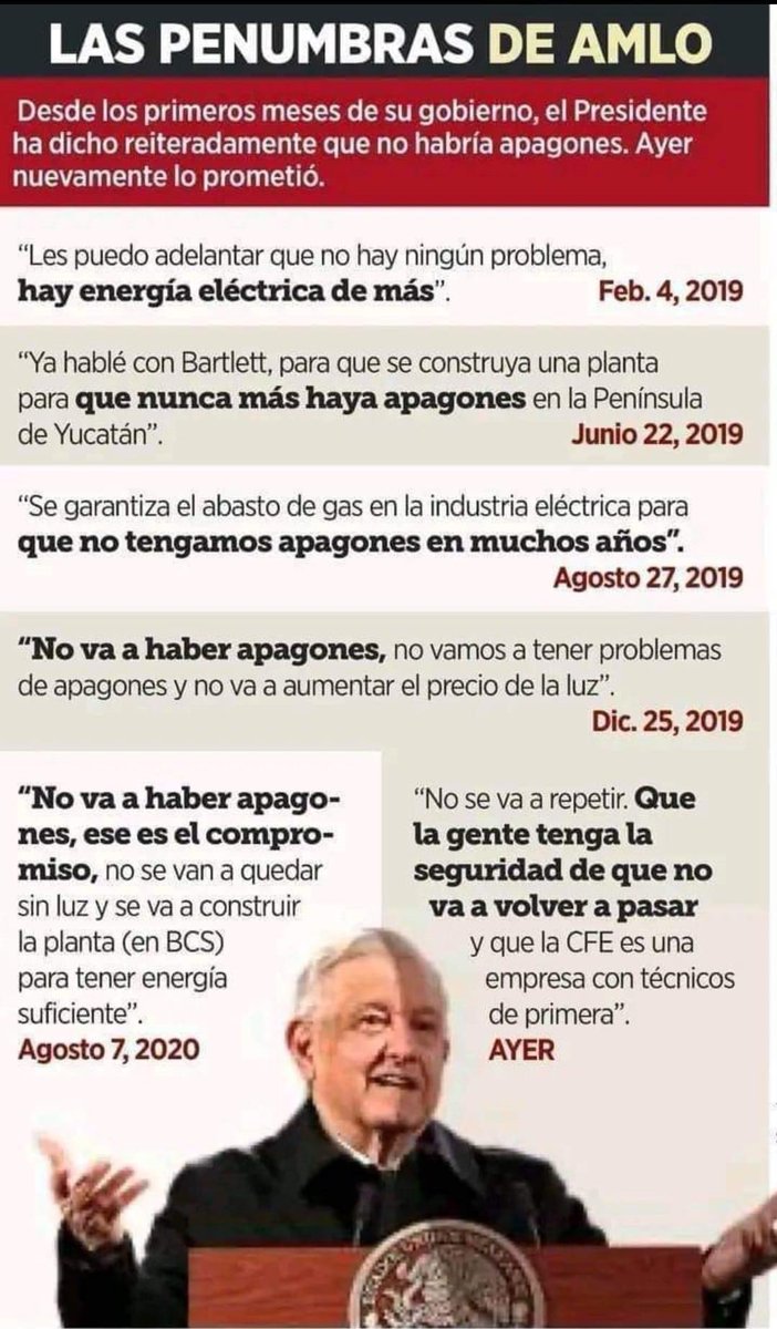 El #NarcoPresidenteAMLO55 #NarcoPresidenteAMLO56 prometiendo que en México no habría #apagones Cuando se le dijo mil veces que al tirar la reforma eléctrica y cancelar el cambio de horario, habría #apagones Hoy tenemos gracias a él los #ApagonesDelBienestar